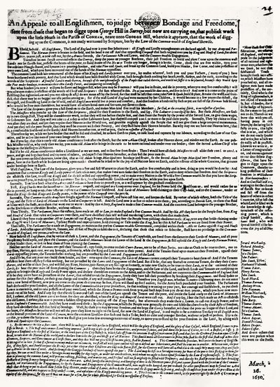 Broadsheet appeal to Diggers, published 1650 by English School